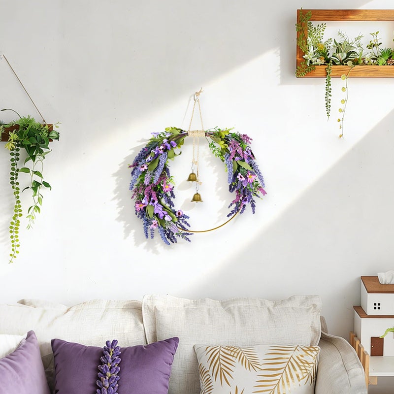 CMINAUS Lavender Wreaths for Front Door, Spring Wreaths Purple Daisy Flower Wreath with Green Leaves, Artificial Spring Summer Hoop Wreath for Door, Porch, Window Wall Farmhouse Outdoor Indoor DÃ©cor - Image 5