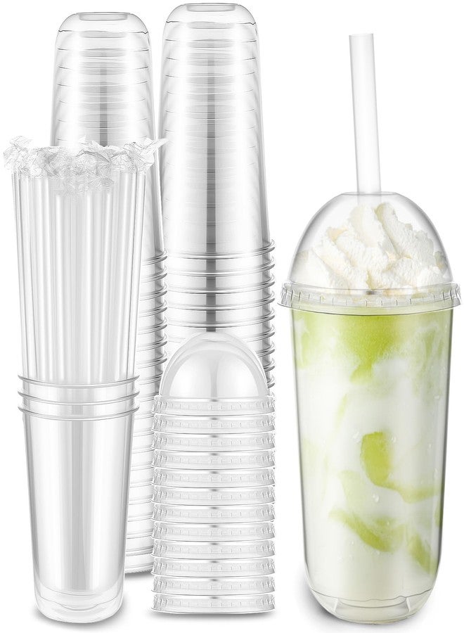 Ziliny 50 Set Clear Plastic Cups with Dome Lids and Straws Sturdy & Food Safe Disposable U Shaped Cups for Cold Drinks Smoothie Milkshake Bubble Tea Juice Cocktail Iced Coffee Party(16 oz) - Image 1