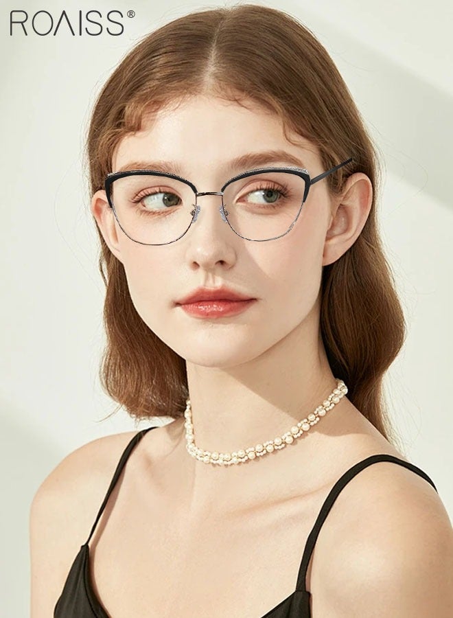 رويس نظارة نسائية لحجب الضوء الأزرق، نظارة عين القط للكمبيوتر وللقراءة والألعاب والتلفزيون والهواتف بفلتر الضوء الأزرق، نظارات الموضة المضادة لإجهاد العين والصداع، أسود ذهبي، 53 مم - Image 2