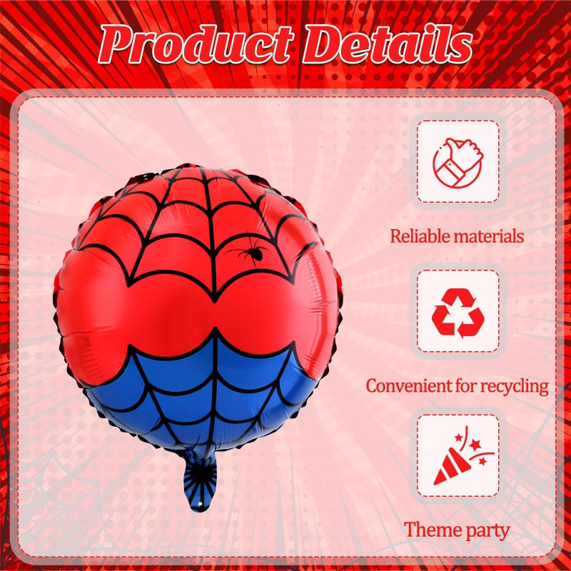 AXBMM 12 PCS 18 Inch Spider Themed Foil Balloons - Happy Birthday Balloon for Vibrant Party Decorations, Durable & Reusable Foil Mylar Balloons, Perfect for Spider Birthday Party Supplies - Image 3