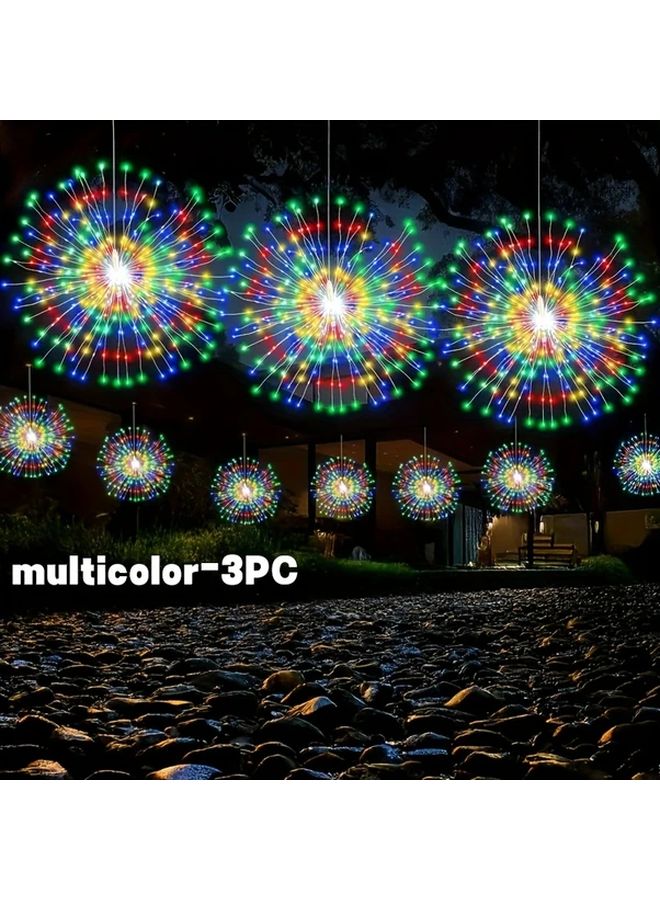 3 قطع أضواء الجنيات الشمسية LED بالألوان متعددة مع حساس حركة و8 أوضاع للاستخدام في الهواء الطلق - Image 1