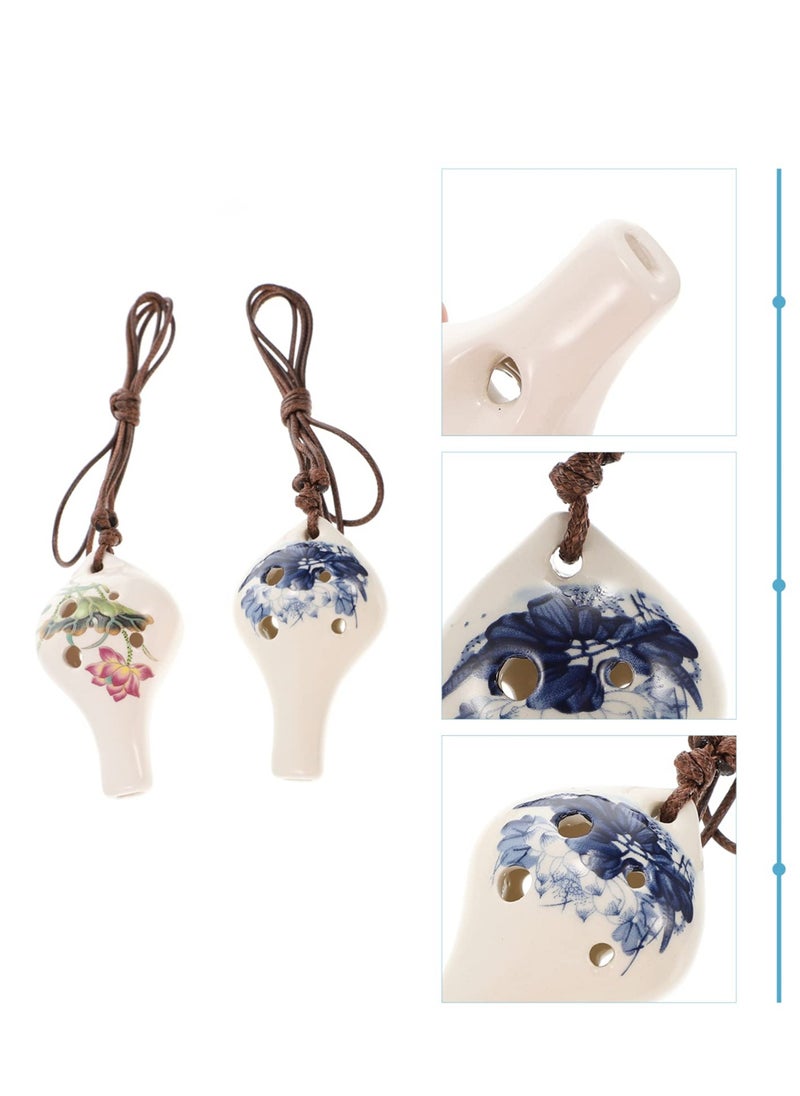 SYOSI Ceramic Ocarina White Porcelain, 2 Pcs 6- Hole Pendant Ocarinas with Lotus Pattern Introductory Alto Key Ocarinas Flutes for Beginner Children, as shown  - Image 2