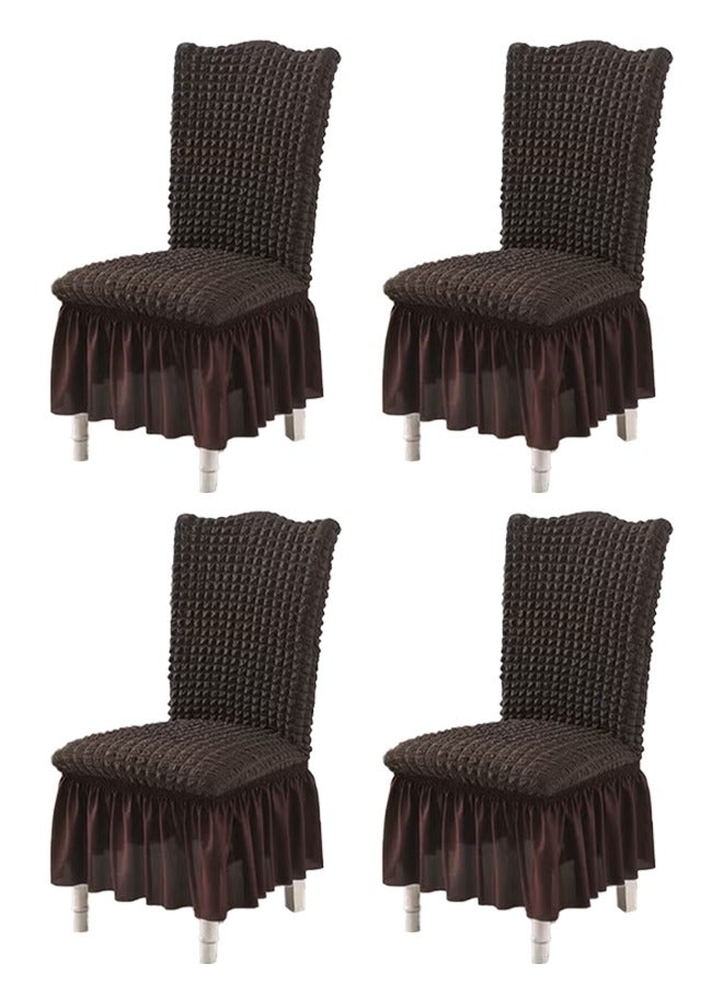 DUNISO 4 PCS Dining Room Chair Covers with Maxi Skirt Elastic Removable Machine Washable Chair Protectors Suitable for Restaurant Banquet Party Home Decoration - Image 1
