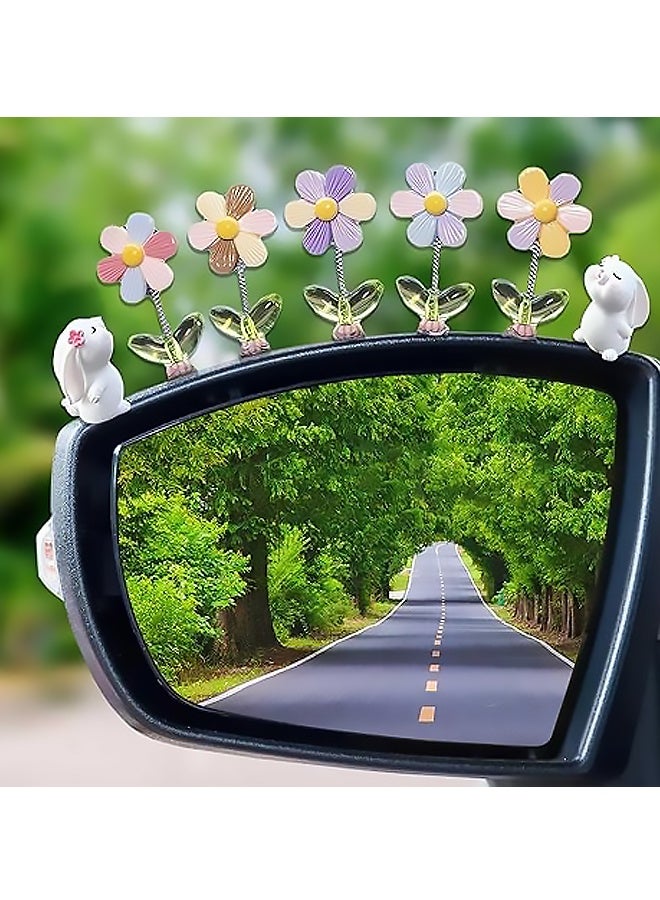 7 Pieces Cute Car Rear view Mirror Accessories Funny Bunny Car Ornament Shaking Spring Sunflower Dashboard Decorations Interior Decor Holiday Gifts for Men Women - Image 3
