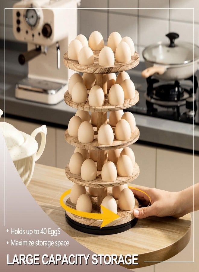 Novabright Fresh Egg Holder for Countertop, 5-tier Rotating Wooden Egg Storage Rack, Stackable with 40 Fresh Eggs, Organizer Rack for Kitchen Counter Farmhouse Decoration - Image 2