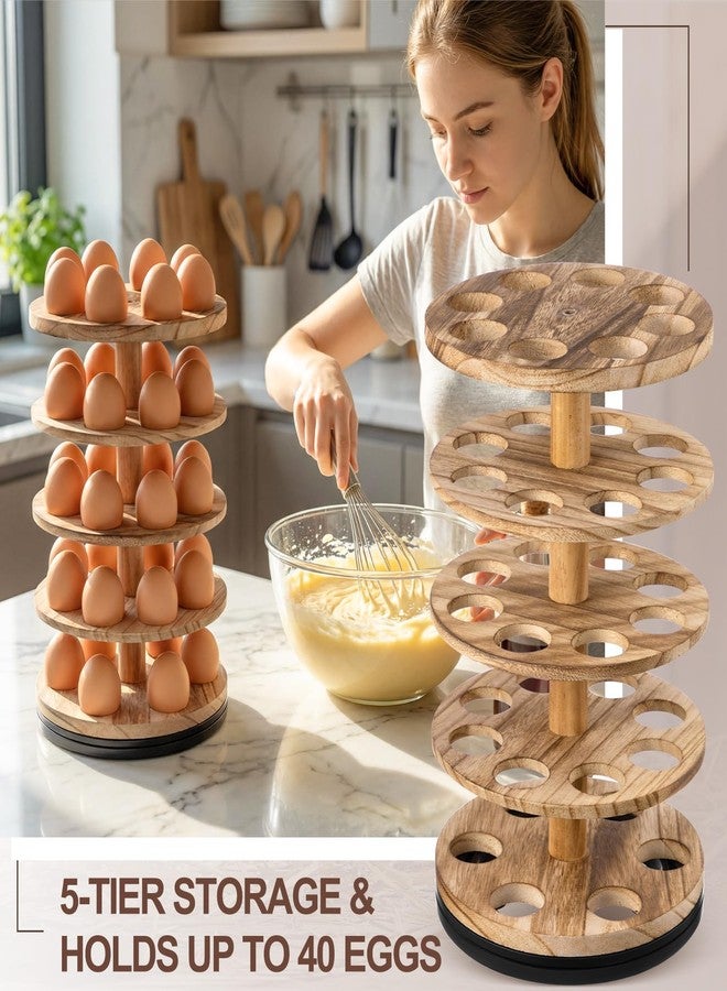 Novabright Fresh Egg Holder for Countertop, 5-tier Rotating Wooden Egg Storage Rack, Stackable with 40 Fresh Eggs, Organizer Rack for Kitchen Counter Farmhouse Decoration - Image 4