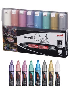 Uni 8-Piece Chalk Markers 8mm Chisel Tip Multicolour For Chalkboards And Glass  - Image 1