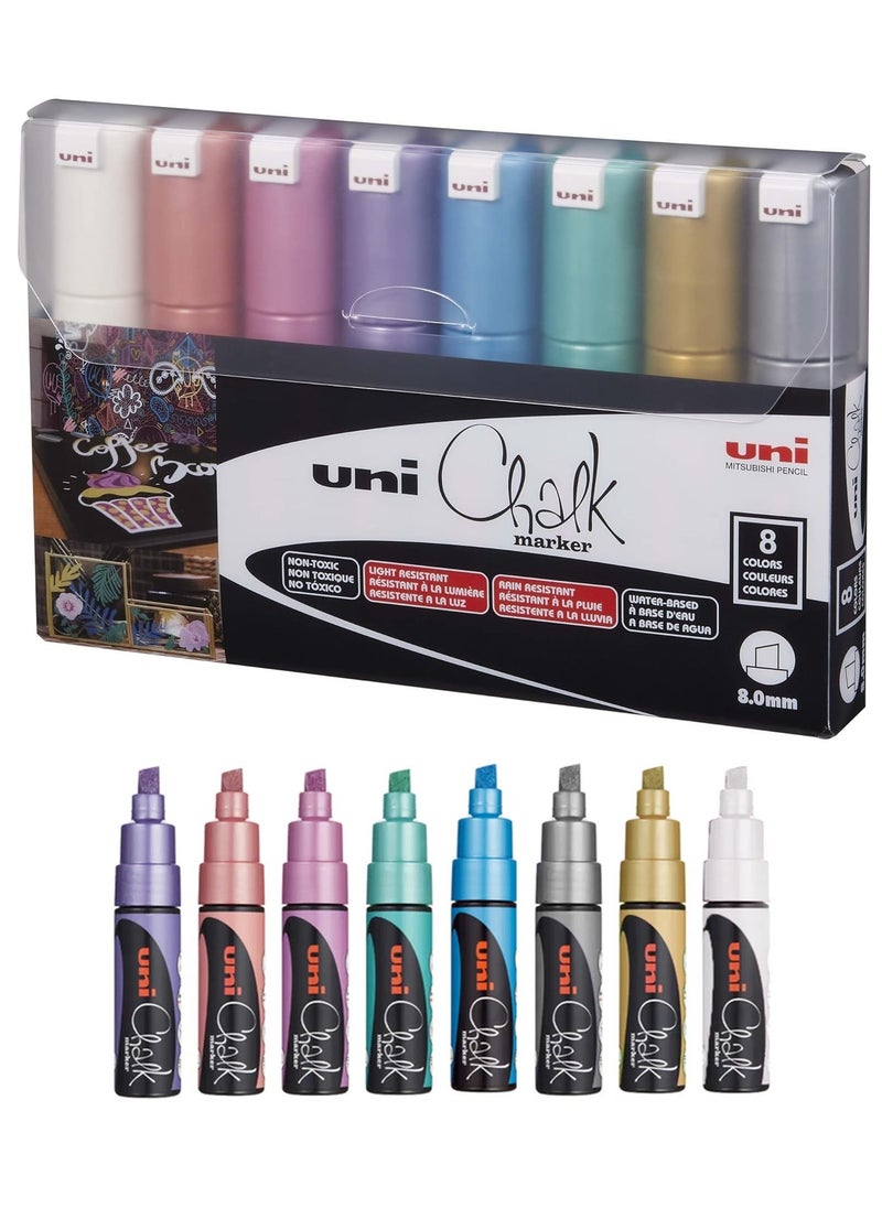 Uni 8-Piece Chalk Markers 8mm Chisel Tip Multicolour For Chalkboards And Glass  - Image 1