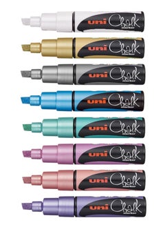 Uni 8-Piece Chalk Markers 8mm Chisel Tip Multicolour For Chalkboards And Glass  - Image 2