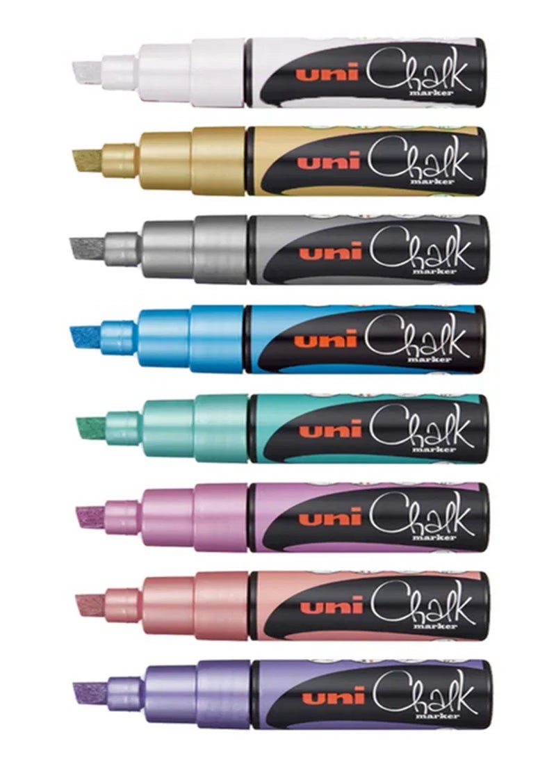 Uni 8-Piece Chalk Markers 8mm Chisel Tip Multicolour For Chalkboards And Glass  - Image 2