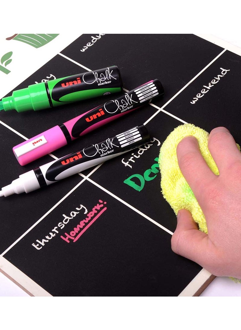 Uni 8-Piece Chalk Markers 8mm Chisel Tip Multicolour For Chalkboards And Glass  - Image 5
