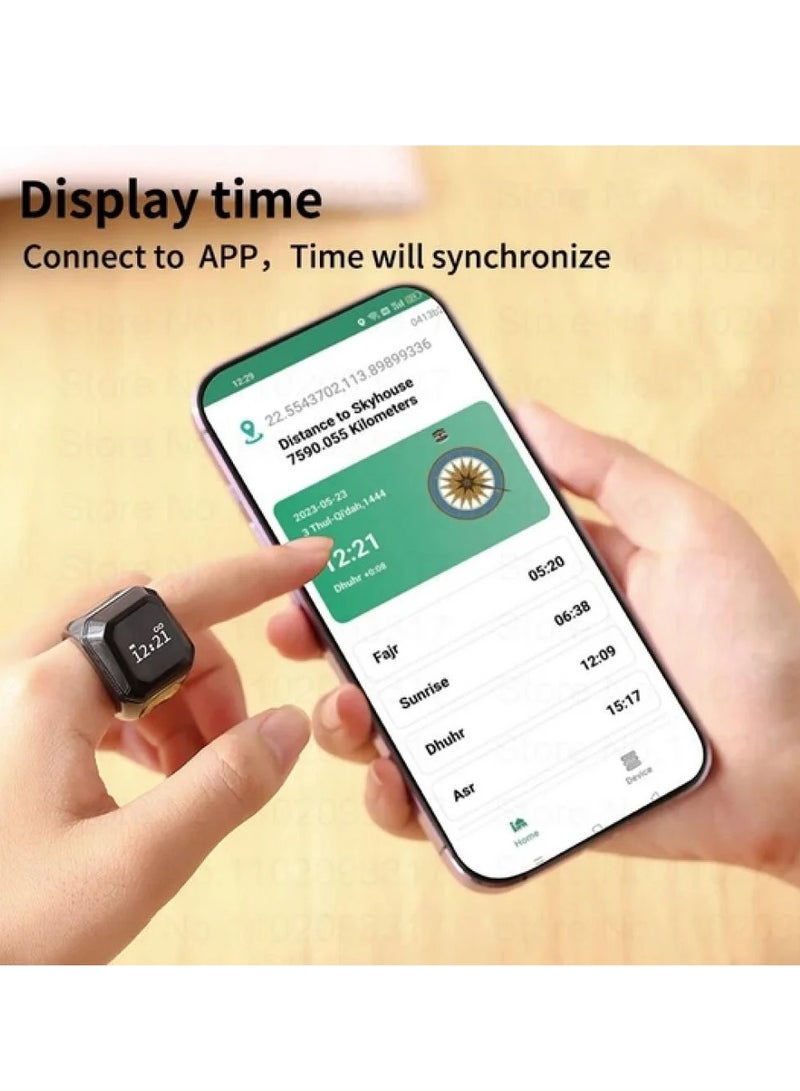 خاتم تسبيح ذكية مقاس 20 ملم تذكير بوقت الصلاة، عداد تسبيح مقاوم للماء مع بلوتوث - Image 2