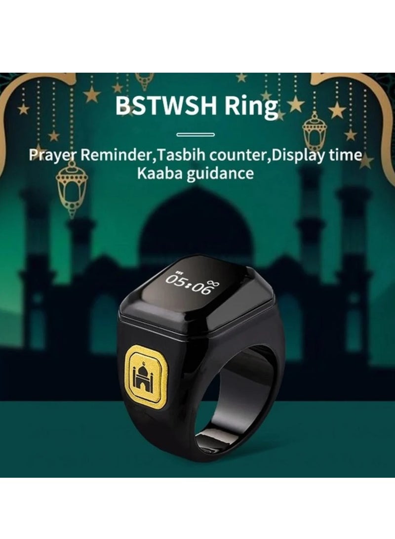 خاتم تسبيح ذكية مقاس 20 ملم تذكير بوقت الصلاة، عداد تسبيح مقاوم للماء مع بلوتوث - Image 1