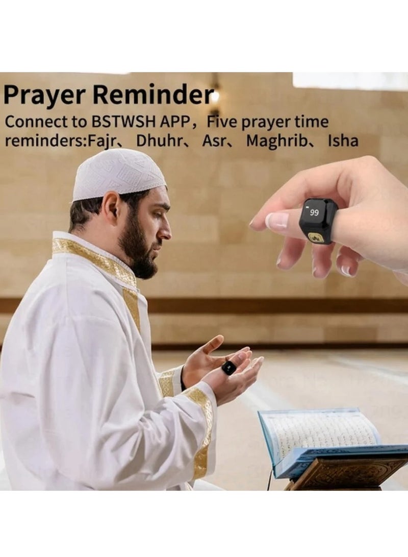 خاتم تسبيح ذكية مقاس 20 ملم تذكير بوقت الصلاة، عداد تسبيح مقاوم للماء مع بلوتوث - Image 3