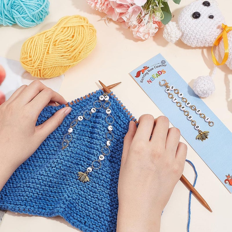 NBEADS 2 Pcs 2 Styles Bees Charm Knitting Row Counter Chains, 0~9 Number Stitch Markers Acrylic Beads Crochet Stitch Marker Charms for Knitting Weaving Sewing Quilting Handmade Jewelry - Image 3