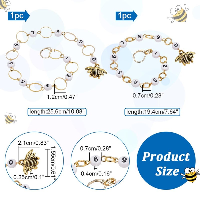 NBEADS 2 Pcs 2 Styles Bees Charm Knitting Row Counter Chains, 0~9 Number Stitch Markers Acrylic Beads Crochet Stitch Marker Charms for Knitting Weaving Sewing Quilting Handmade Jewelry - Image 2