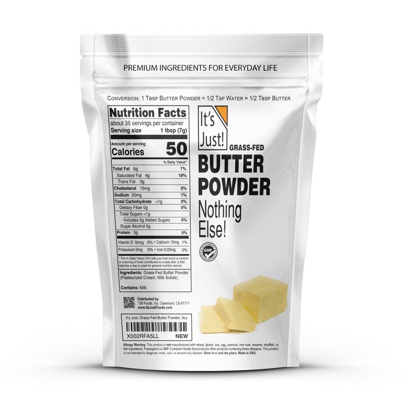 It's Just! It's Just - Grass-Fed Butter Powder, Made from Real Butter, Shelf Stable, Just Add Water, Made in USA, 9oz - Image 2
