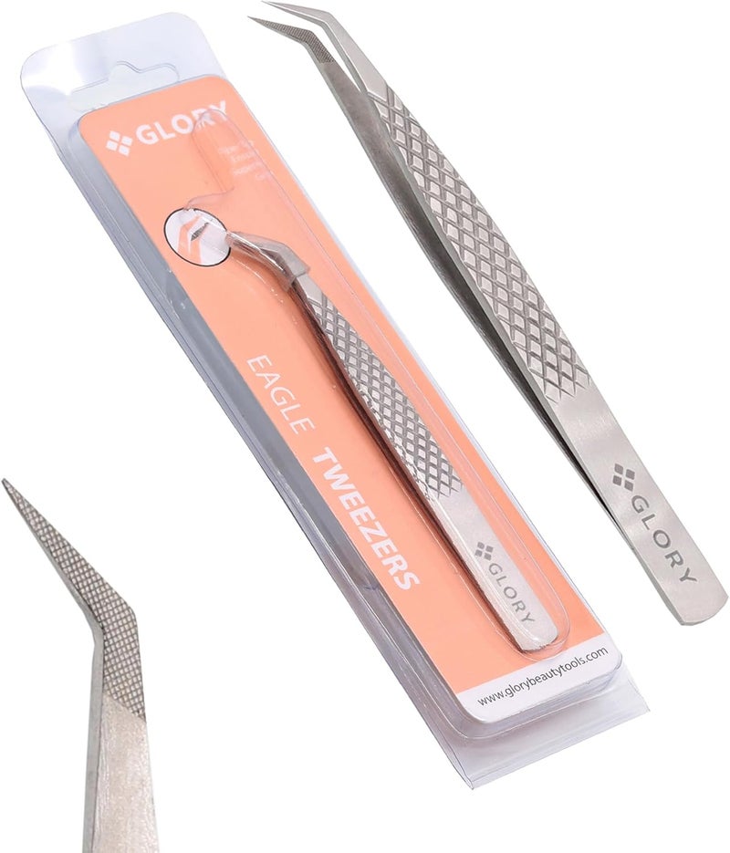 Glory Eyelash Tweezers Professional Lash Tweezers for Eyelash Extensions Blister Packaging Diamond Grip Matte With Fiber Tips Eagle Tip