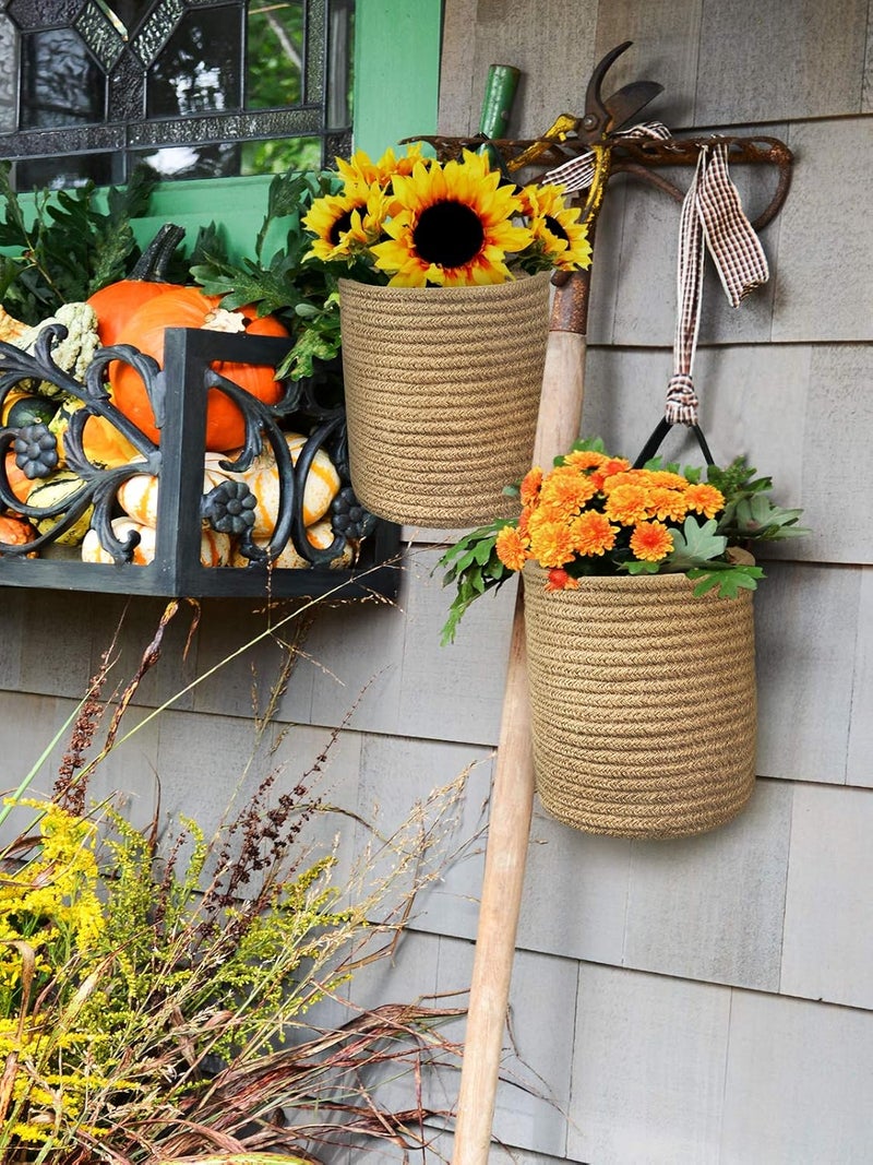 Goodpick 2pack Jute Hanging Basket - Small Woven Fern Hanging Rope Basket Flower Plants Wall Basket Decor Set Boho, 7.87 x 7 x 11.7 inches - Image 4