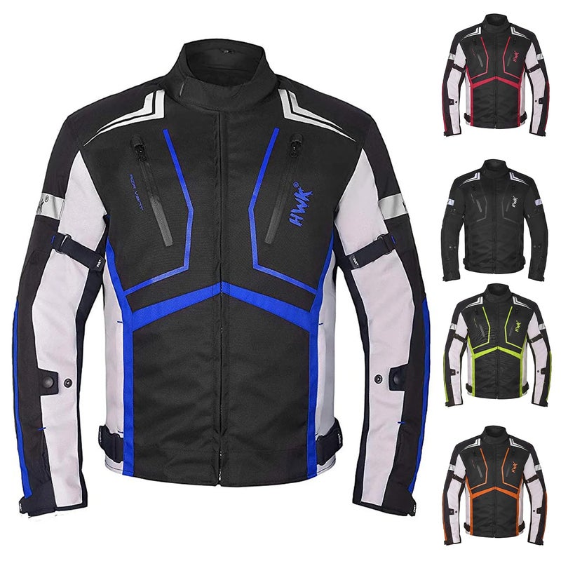 HWK Motorcycle Jacket for Men and Women Scorpion with Cordura Fabric for Enduro Motorbike Riding and Armor Foam Padding for Impact Protection, Dual Sport Motorcycle Jacket - Blue, X-Large