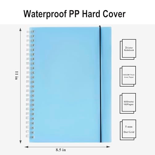 MSTONAL 3 Pack Spiral Notebook, Large Dotted Notebook 8.5" x 11", 100GSM 5x5mm Dot Grid, 80 Sheets/160 Pages, Dotted Spiral Notebooks Journals for Writing, Sketch Book… - Image 3