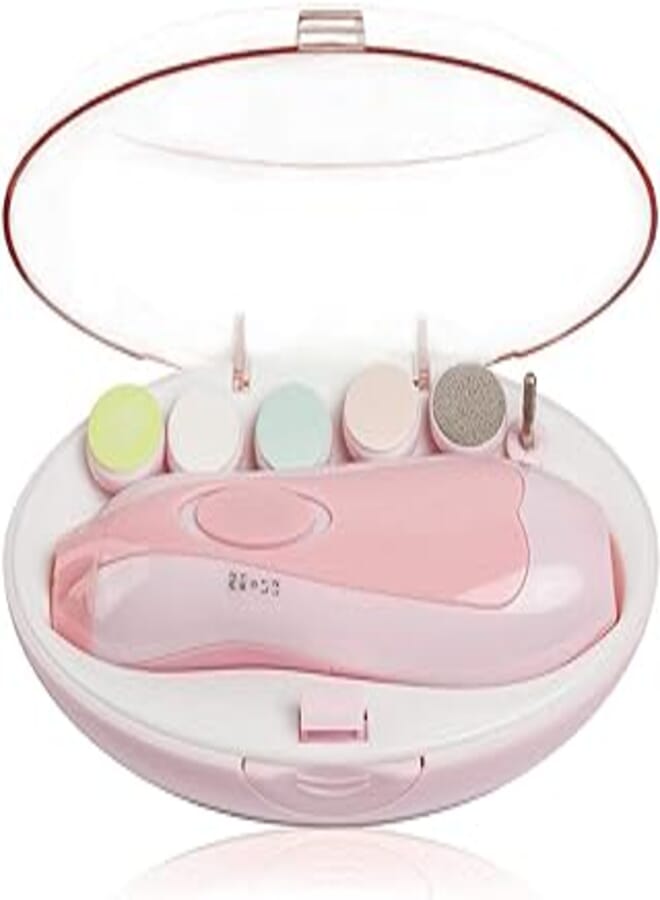 Baby Electric Nail File Drill for Baby No Sharp Claws Hurt, Nail Care Professional Manicure Pedicure System for Beauty Nail Art, 6 in 1 Safety Cutter Trimmer Clipper for Toes and Fingers (Pink)