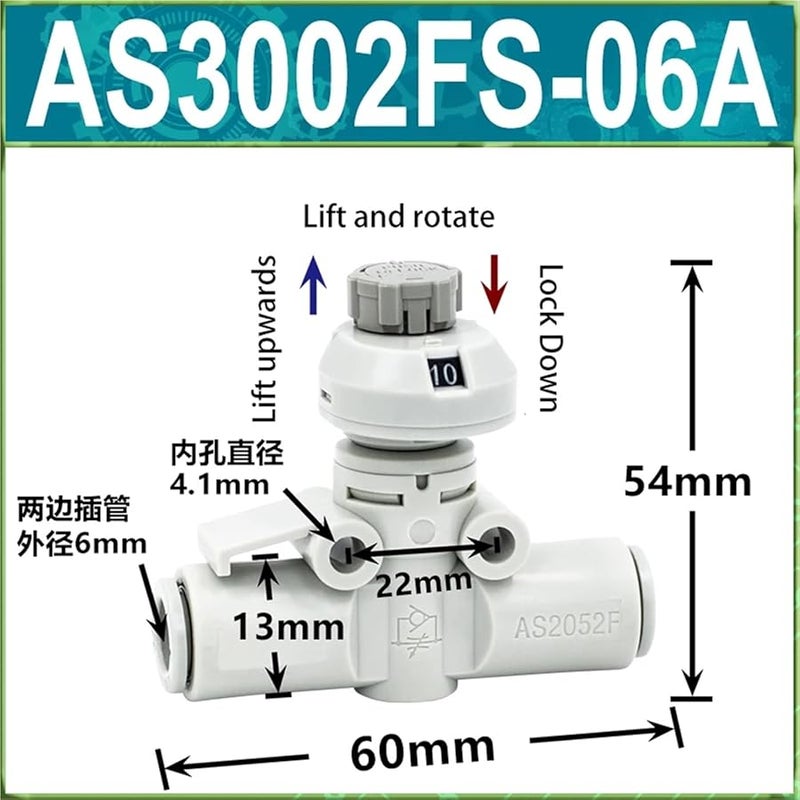صمام التحكم في السرعة الهوائية من نوع SMC، تركيب خنق متدرج، الحجم AS3002FS 06A - Image 3