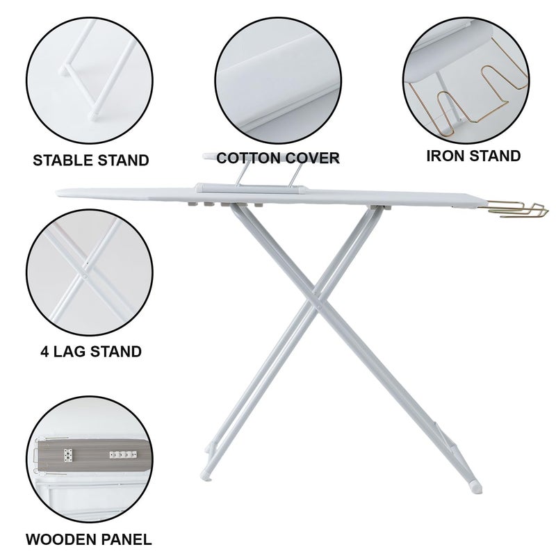 Kuber Industries 42 Inch Ironing Board with Small BoardIroning Stand for ClothesPress Table for Home White - Image 5