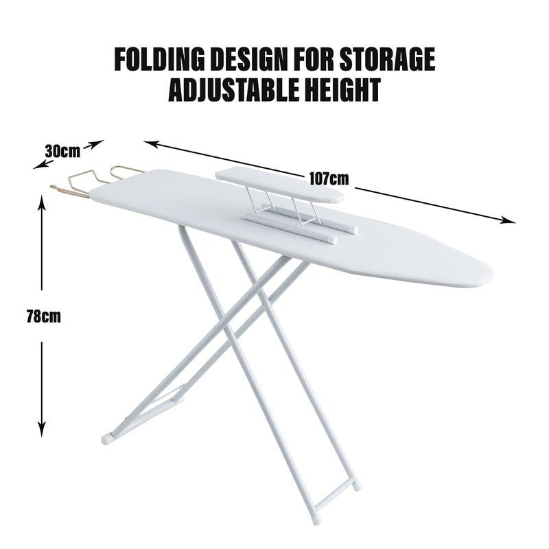 Kuber Industries 42 Inch Ironing Board with Small BoardIroning Stand for ClothesPress Table for Home White - Image 2