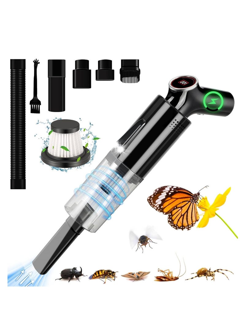 Excefore مكنسة كهربائية محمولة يدوية لطرد الحشرات مع قوة شفط قابلة للتعديل وحماية من السخونة الزائدة وعدد رقمي لعرض القياس للبعوض والعناكب والغبار والشعر، مكنسة صغيرة عالية القدرة بدون سلك للسيارة والمنزل - Image 1