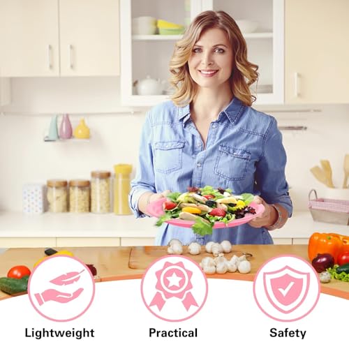 BONSINY 50 Count Pink Plastic Plates Disposiable 10" x 12" Oval Pink Plates for Birthday Picnic Spring Party Mothers Day - Image 5