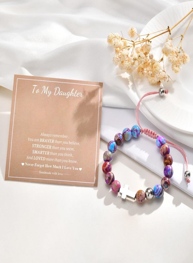 MEALGUET Cross Bracelet for Daughter : Natural Emperor Stone Beads Bracelets Faith Christian Gifts Jewelry Catholic Religious Baptism Communion Stocking Stuffers for Teenage Girls from Mom Dad - Image 3