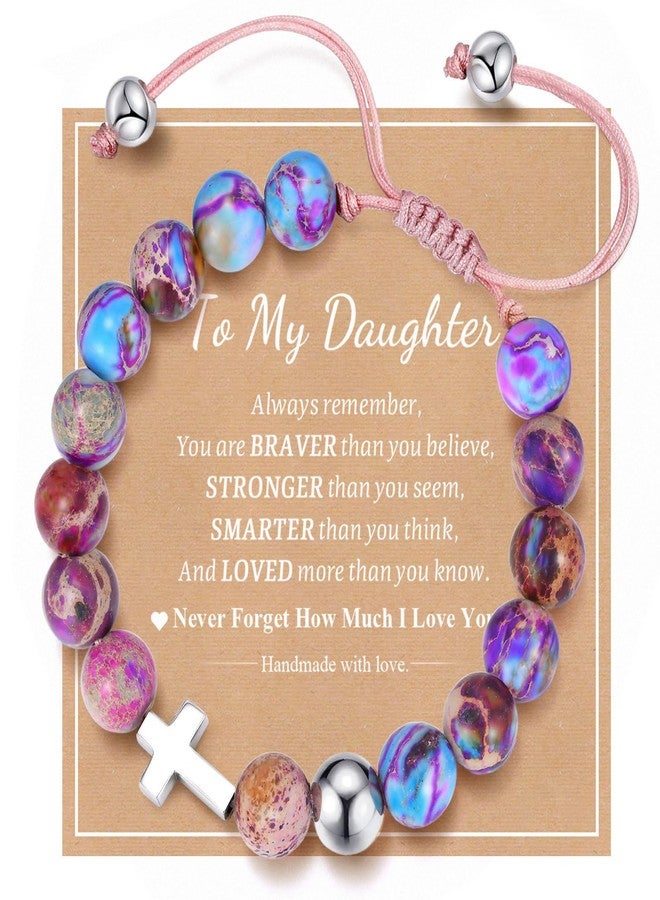 MEALGUET Cross Bracelet for Daughter : Natural Emperor Stone Beads Bracelets Faith Christian Gifts Jewelry Catholic Religious Baptism Communion Stocking Stuffers for Teenage Girls from Mom Dad - Image 1