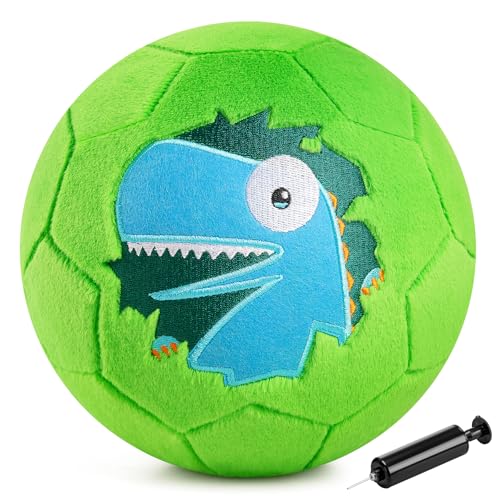 ZOOJOY Soft Balls for Toddlers 13 Silent Indoor Soccer Ball Size 3 Plush Inflatable House Ball for Kids 35 Kickball Toys First Birthday Gifts for Baby Boys Girls Green Dinosaur Pump Include - Image 1
