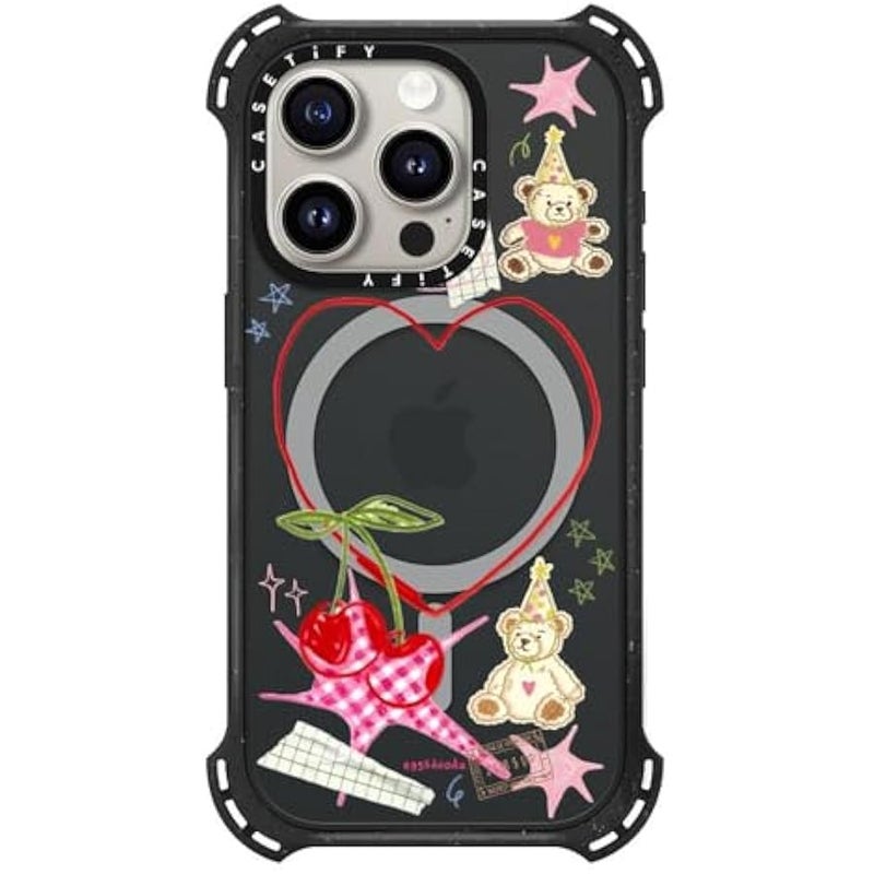 Casetify Bounce iPhone 15 Pro Case 【6X Military Grade Drop Tested / 21.3ft Drop Protection/Compatible with Magsafe】 - Party Teddy Bears - Triple Black - Image 1