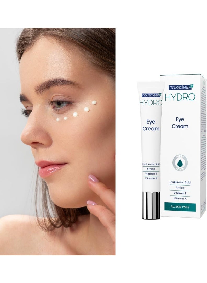 Novaclear Hydro Eye Cream 15ml – Hydro-Boost Firming Eye Cream with Hyaluronic Acid, Vitamins E & A, Arnica, Argan & Macadamia Oil - Image 3