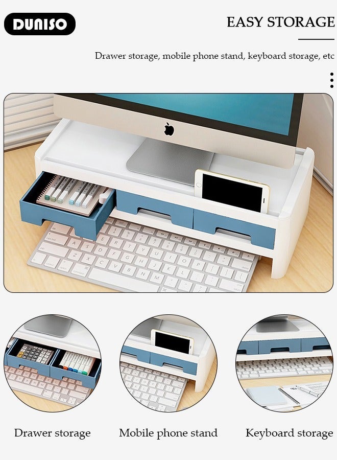DUNISO 2-Tier Computer Monitor Stand Riser with drawers, Save Space for Home and Office ,Adjustable Desktop Storage Organizer for Computer, Printer and Cellphone,Used in Office and Home - Image 2