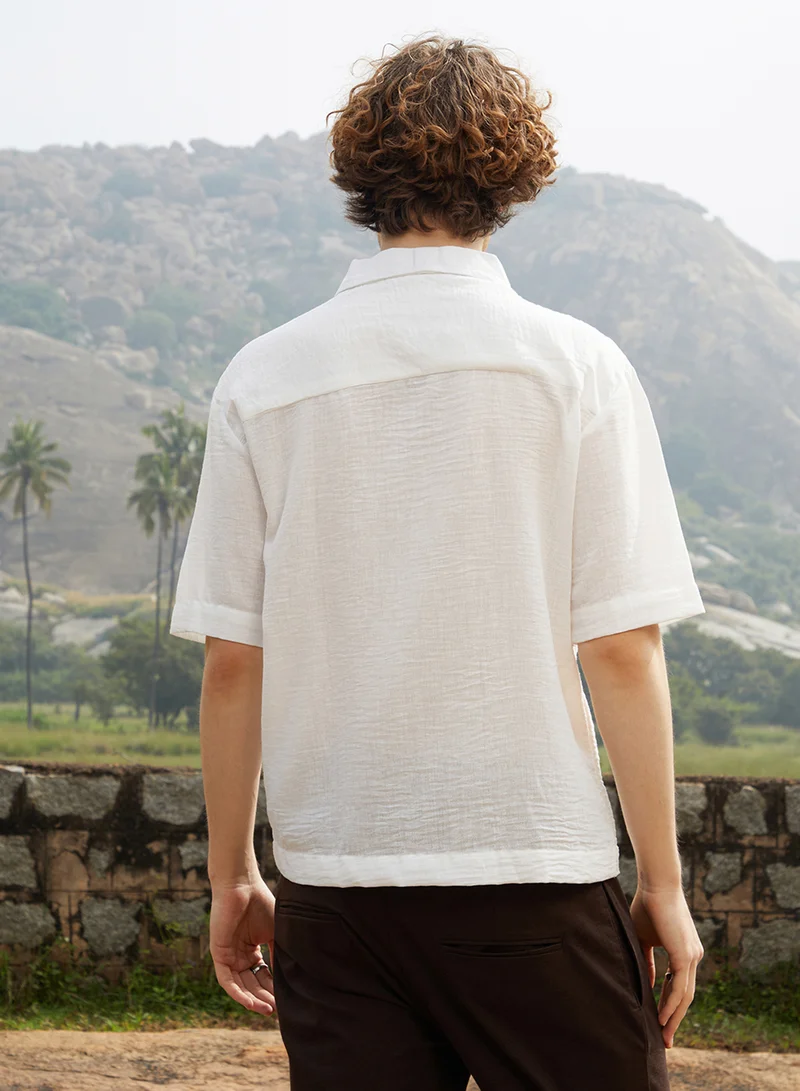 CAHOOT  Men's Ivory White Solid Breezy Shirt for Men | Best Price UAE