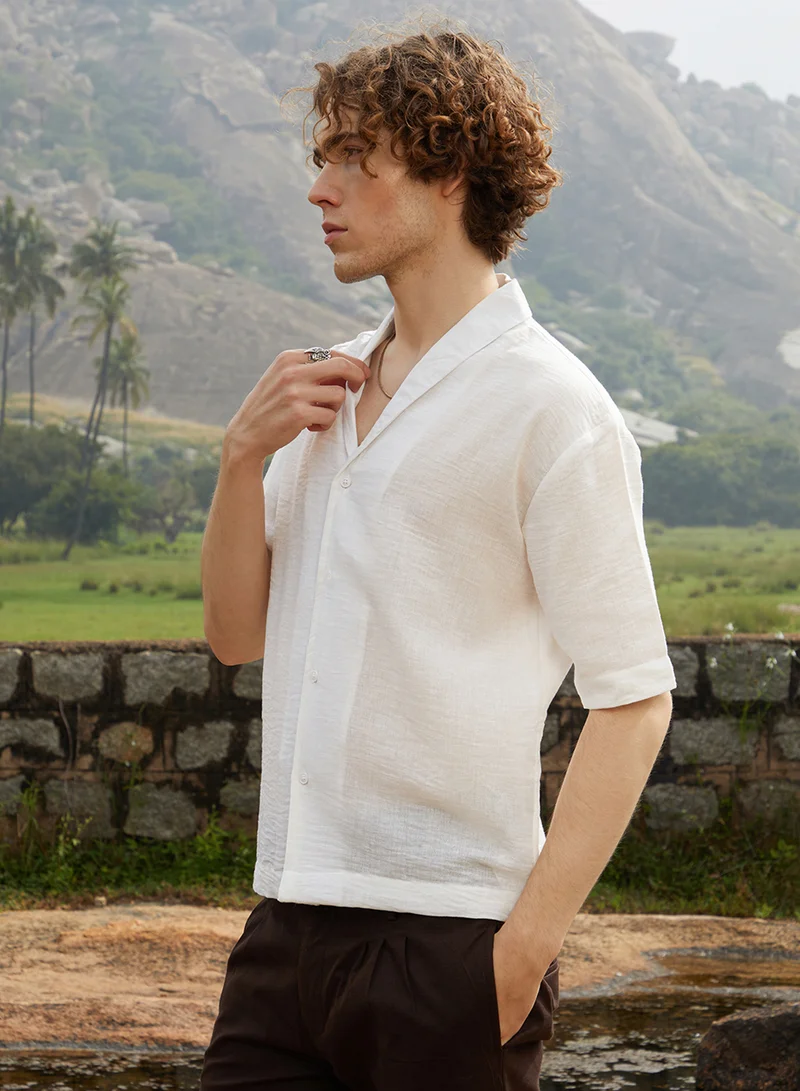 CAHOOT  Men's Ivory White Solid Breezy Shirt for Men | Best Price UAE