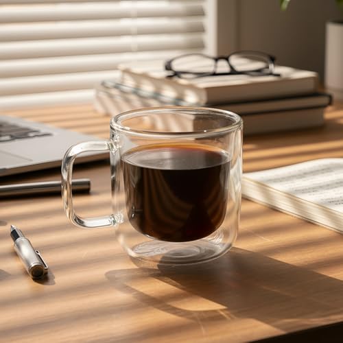 Aquach 2-Pack Double Walled Insulated 8oz Glass Coffee Mugs with Handle - Ideal for Espresso, Latte, Americano, and Cappuccino - Image 3