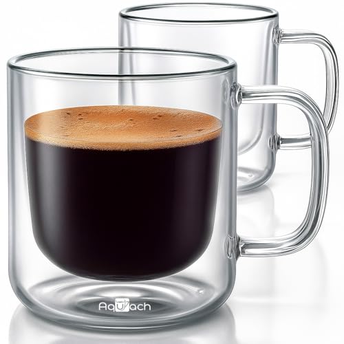 Aquach 2-Pack Double Walled Insulated 8oz Glass Coffee Mugs with Handle - Ideal for Espresso, Latte, Americano, and Cappuccino - Image 1