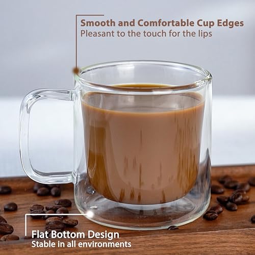 Aquach 2-Pack Double Walled Insulated 8oz Glass Coffee Mugs with Handle - Ideal for Espresso, Latte, Americano, and Cappuccino - Image 5