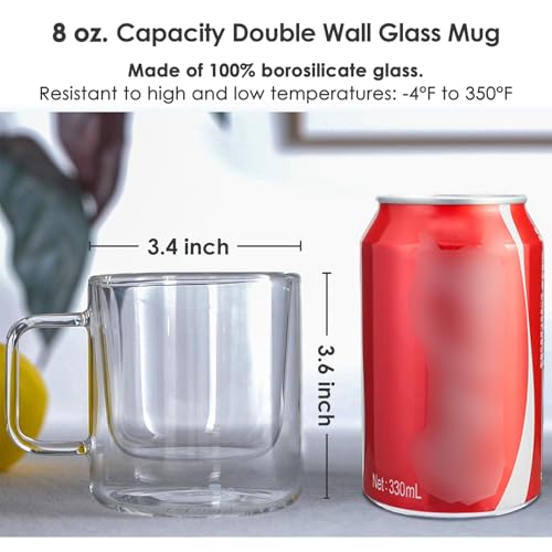Aquach 2-Pack Double Walled Insulated 8oz Glass Coffee Mugs with Handle - Ideal for Espresso, Latte, Americano, and Cappuccino - Image 4
