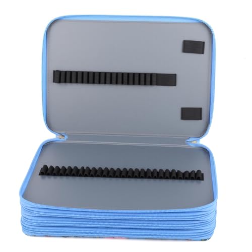 Vomgomfom 200 Slots Pencil Bag, 4-Layer Zipper Portable Art Supply Organizer, PU Leather Large Capacity Colored Pencil Case with Handle for 200 Watercolor Pens, Gel Pens (Blue Flower) - Image 5