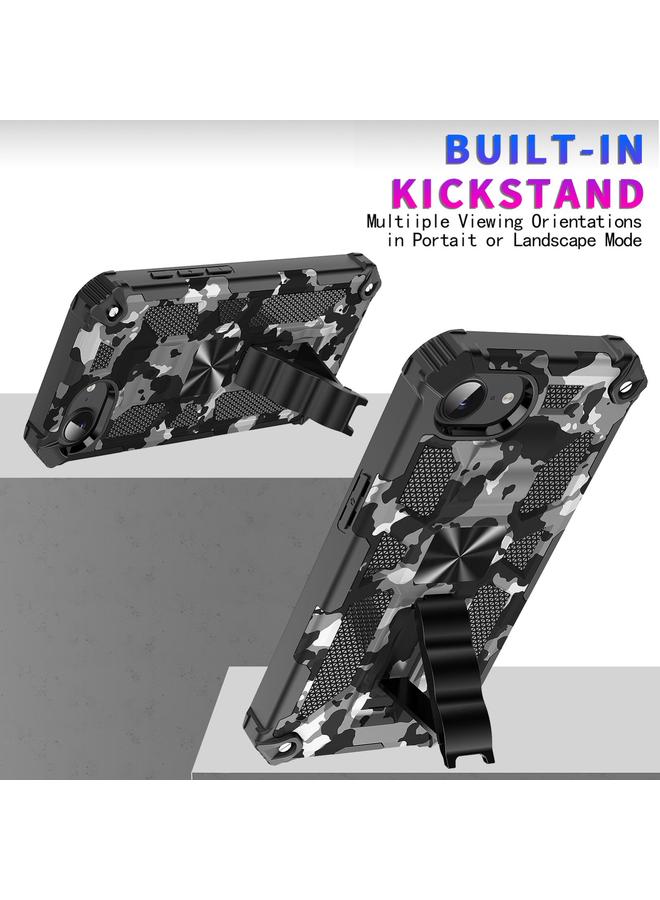 S-TOP Case For iPhone 16e Camouflage Armor Kickstand TPU Hybrid PC Magnetic Phone Case - Image 4