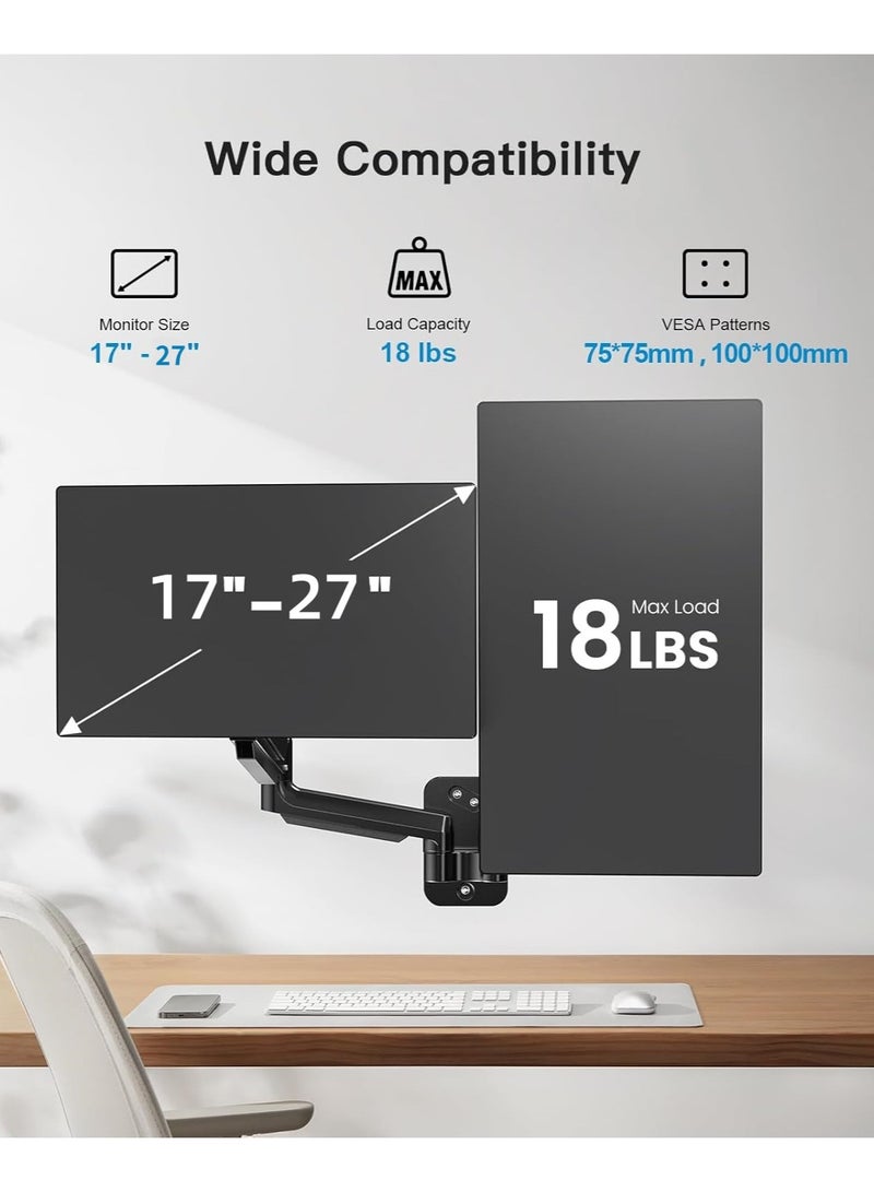 XICEN Dual Monitor Swivel TV Wall Mount, Full Motion Computer Monitor Arm for Two Screens 17-27 Inch with 4.4~17.6lbs Load Capacity for Each Display  - Image 3