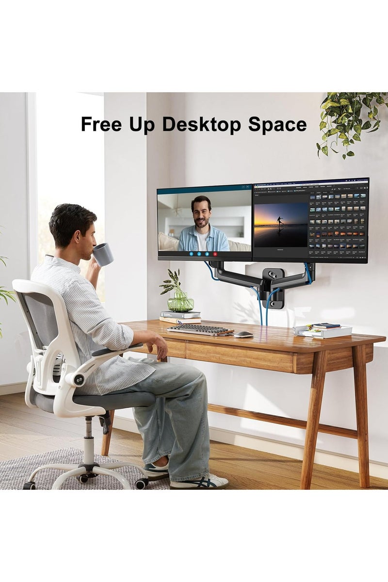 اكسيسن حامل حائطي مزدوج للشاشة، أذرع قابلة للتعديل لشاشتين مقاس 17-32 بوصة، لشاشتين، يتحمل وزنًا يصل إلى 18 رطلاً، حامل شاشات كمبيوتر للمنزل والمكتب - Image 2