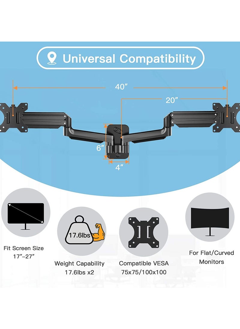 XICEN - Dual Monitor Swivel TV Wall Mount, Full Motion Computer Monitor Arm for Two Screens 17-27 Inch with 4.4~17.6lbs Load Capacity for Each Display - Image 1