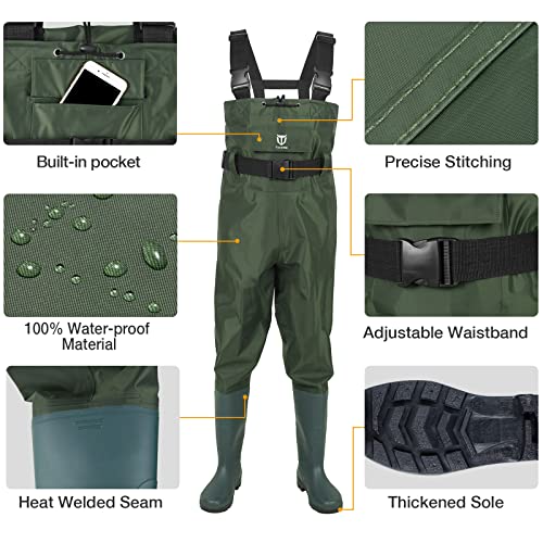 TIDEWE Bootfoot Chest Wader, 2-Ply Nylon/PVC Waterproof Fishing & Hunting Waders with Boot Hanger for Men and Women Green Size 14 - Image 3