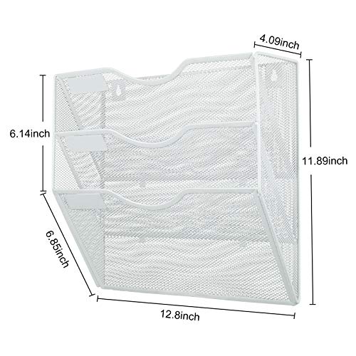 PAG Hanging Wall File Holder Mail Organizer Wall Mount Document Letter Rack, 3-Tier, White - Image 3